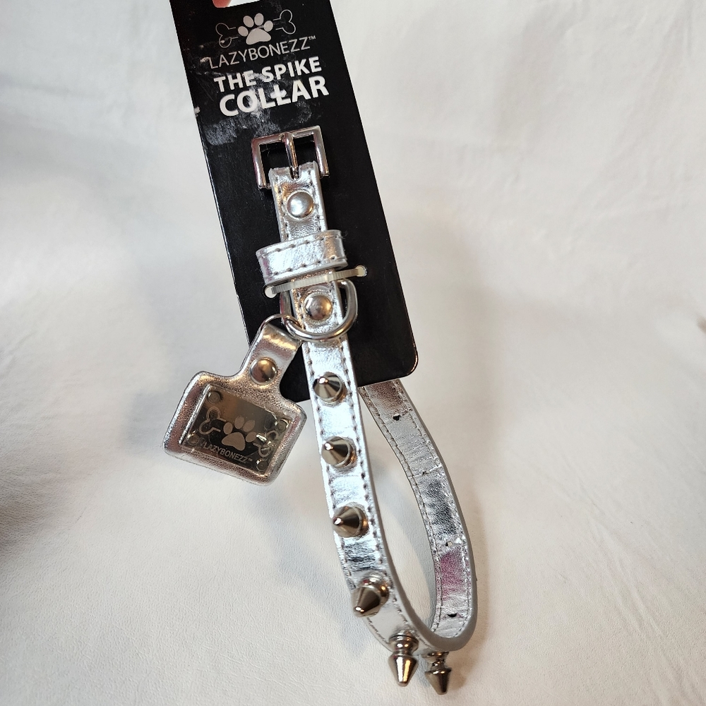 LazyBonezz The Spike Dog Collar Size XS 7" - 10" Metallic Silver NWT